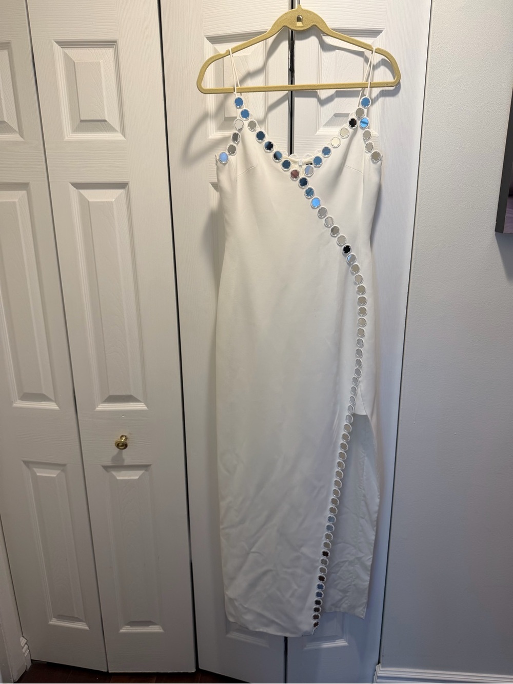 White Long Dress with Mirror Disc Accents